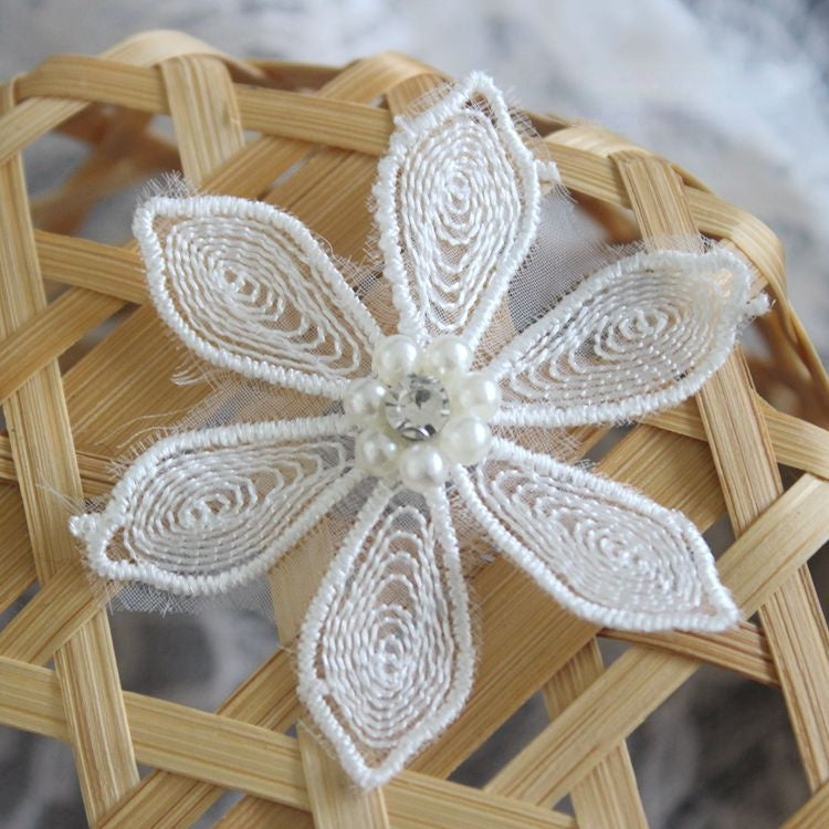 White Black Lace Beaded Trim Single Floral BT0123-Lace Fabric Shop