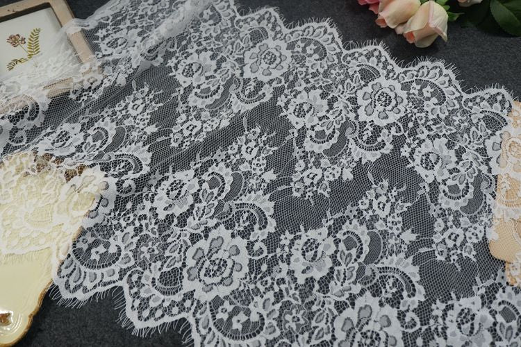 Wide Lace Trim Black White Width 45 cm LT0296-Lace Fabric Shop