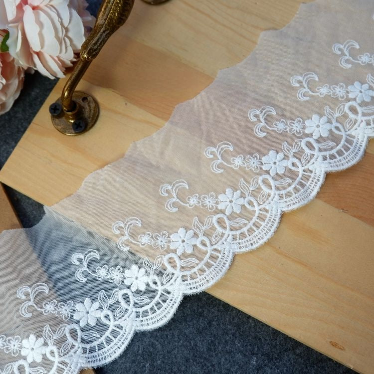 White Lace Tulle Fabrics Width 5-9 cm TF0070-Lace Fabric Shop