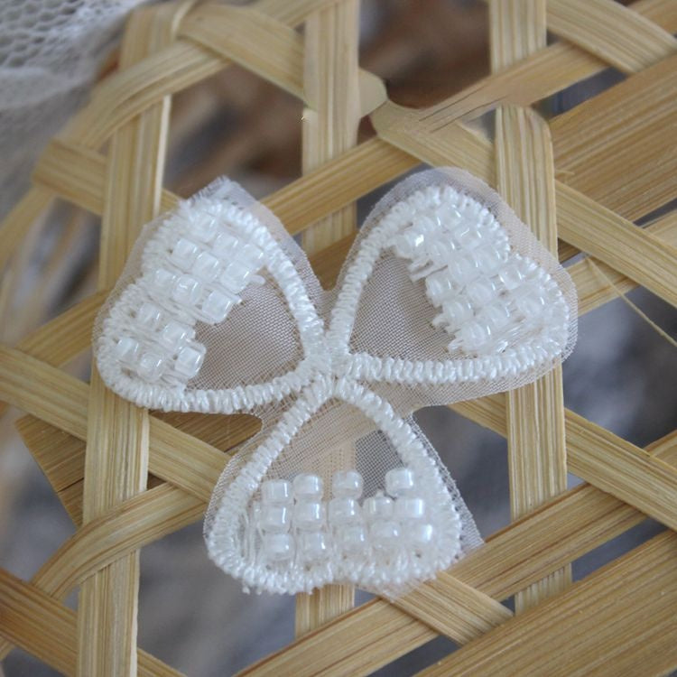 White Black Lace Beaded Trim Single Floral BT0123-Lace Fabric Shop