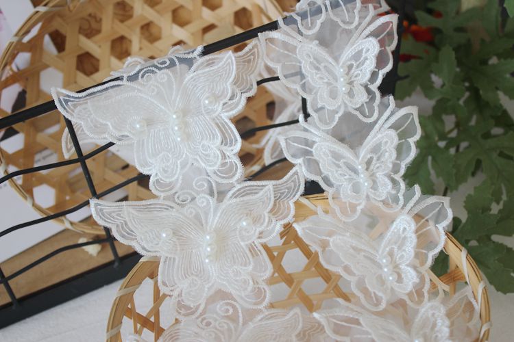 3D Beaded White Lace Trim Fabric BT0015-Lace Fabric Shop