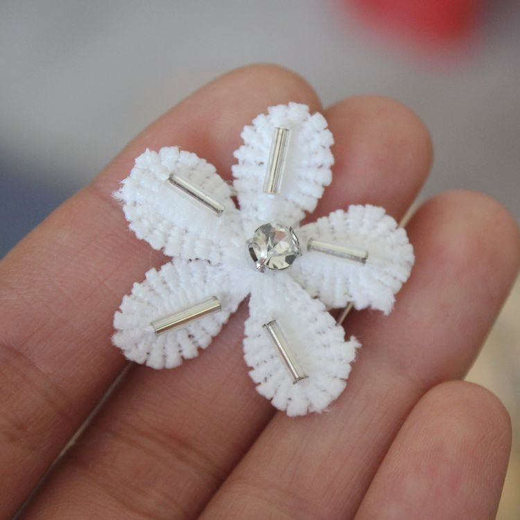 3D Beaded Lace Trim Single Flower BT0001-Lace Fabric Shop