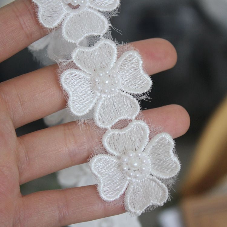 3D Beaded Bridal Decorative Lace Trim BT0004-Lace Fabric Shop