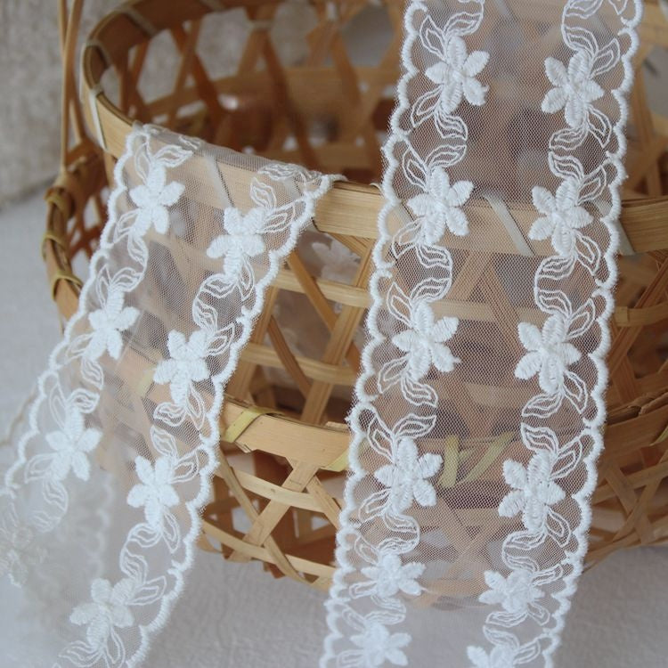 White Mesh Tulle Lace Trim Width 4-6 cm LT0376-Lace Fabric Shop