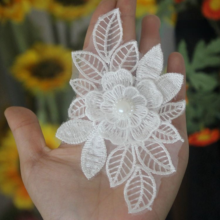 3D Beaded Lace Trim Single Large Floral BT0124-Lace Fabric Shop