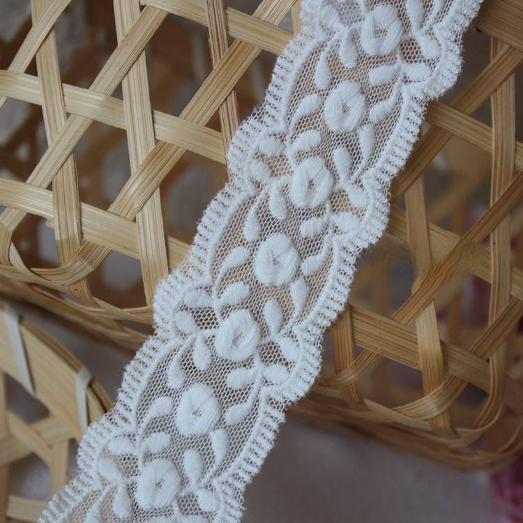 Embroidery White Tulle Lace Trim Width 4 cm LT0375-Lace Fabric Shop