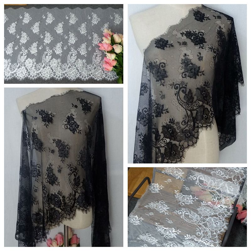 Chantilly Lace Fabric Black Width 35-50 cm CHL0113-Lace Fabric Shop