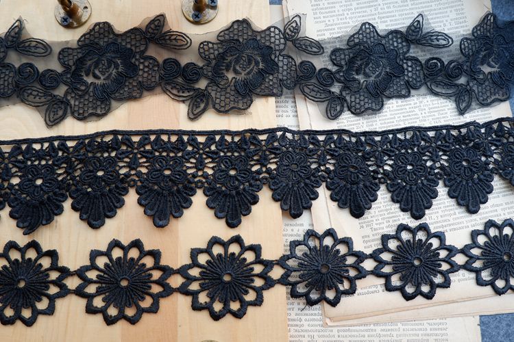 3D Black Neckline Lace Trim Materials LT0232-Lace Fabric Shop