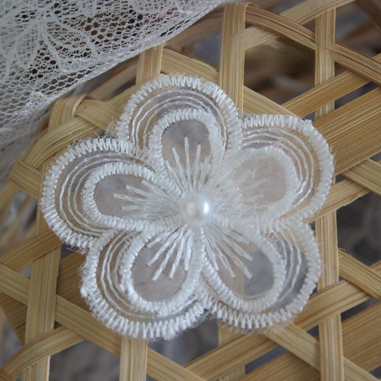 White Black Lace Beaded Trim Single Floral BT0123-Lace Fabric Shop