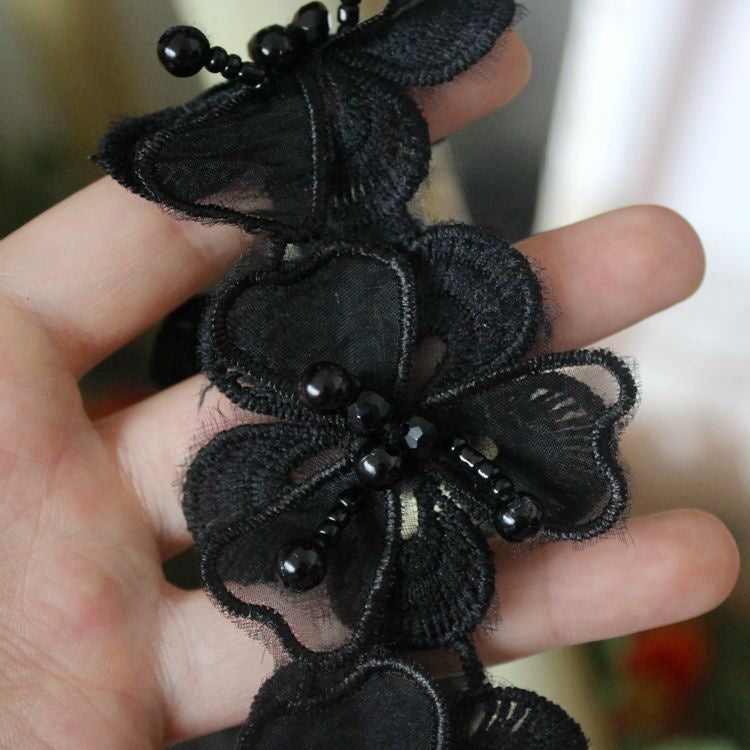 Beaded Floral Lace Trim Fabrics BT0038-Lace Fabric Shop