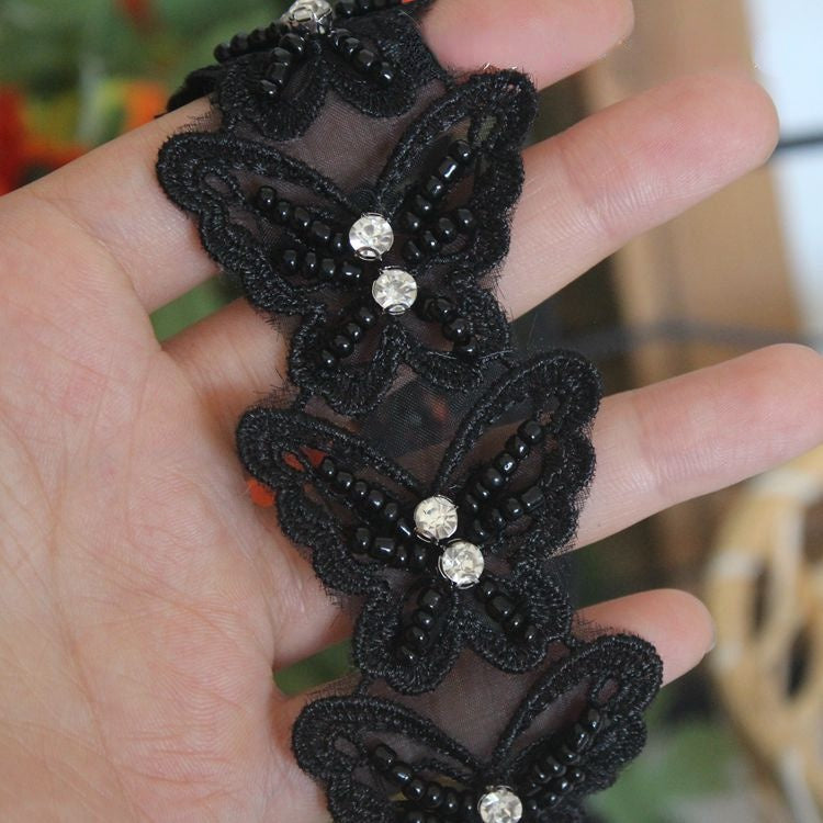 Beaded Butterfly Lace Trims Fabric BT0032-Lace Fabric Shop