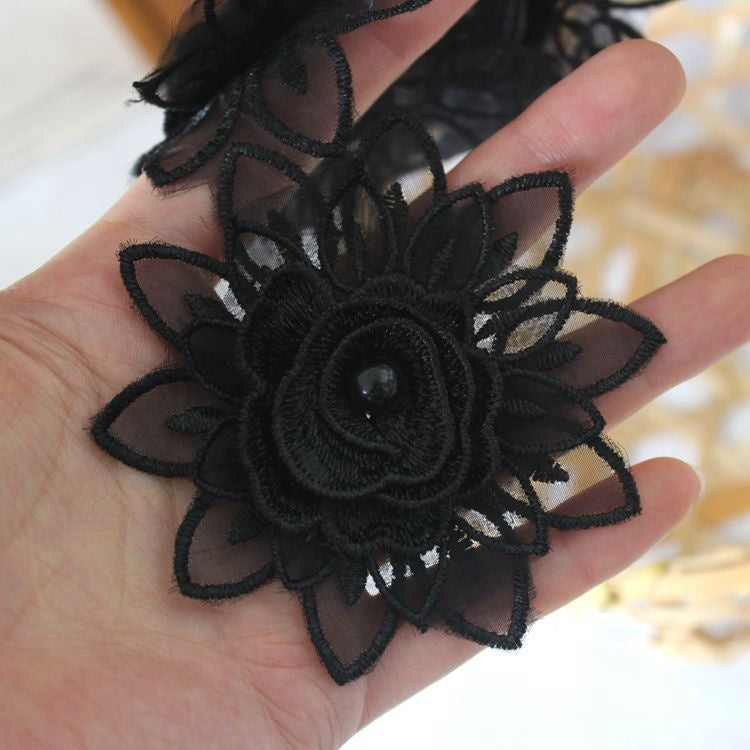 3D Embroidery Beaded Lace Trims Flowers BT0090-Lace Fabric Shop