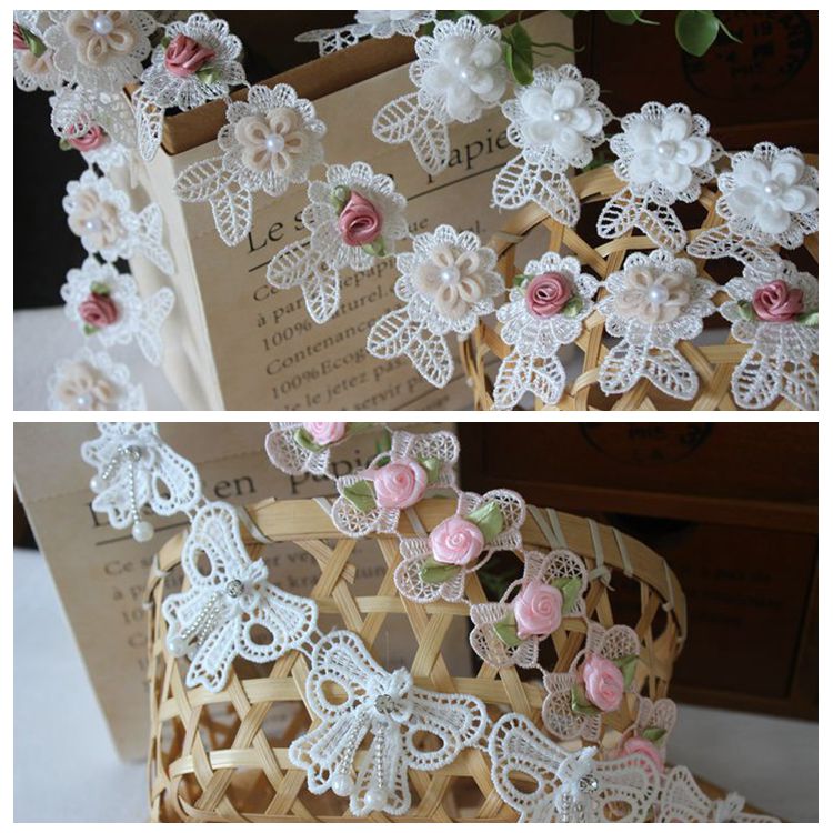 3D Beaded Dress Hem Lace Trim Rose BT0117-Lace Fabric Shop