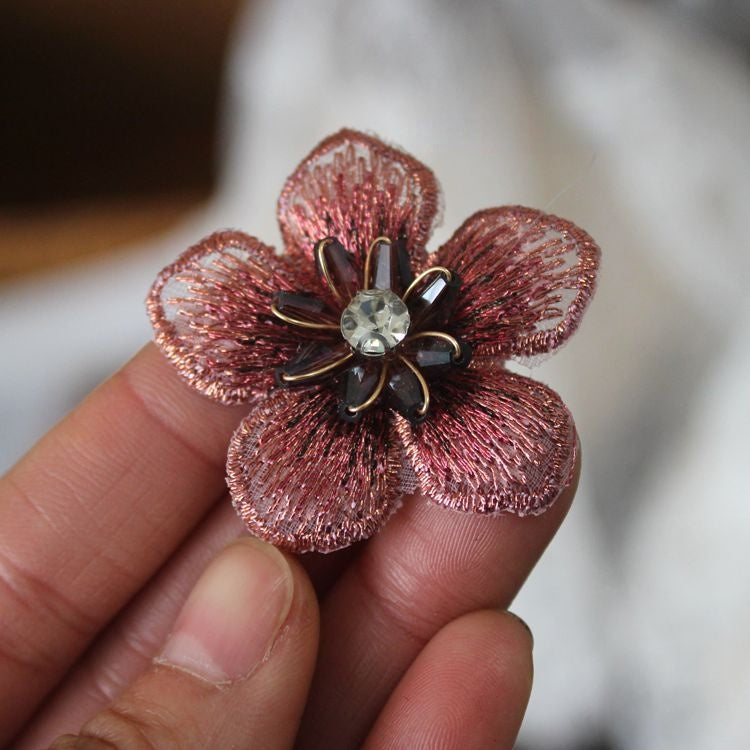 Embroidery Beaded Flower Headdress Material EA0030-Lace Fabric Shop