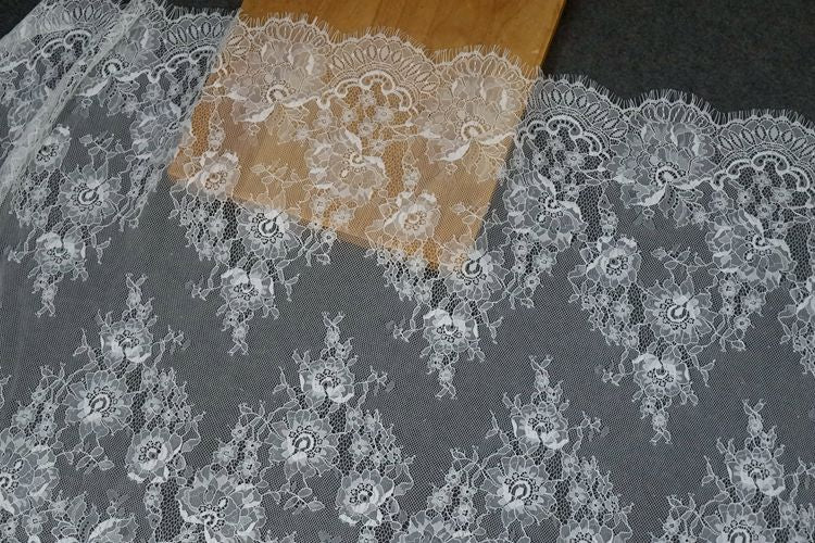 White Black Chantilly Lace Width 60 cm CHL0098-Lace Fabric Shop