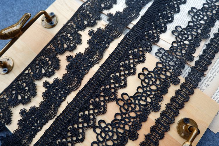 3D Black Neckline Lace Trim Materials LT0232-Lace Fabric Shop