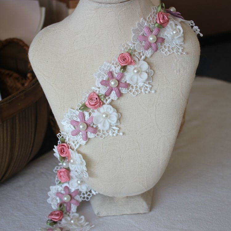 Beaded Flower Lace Trim Wedding Decoration BT0071