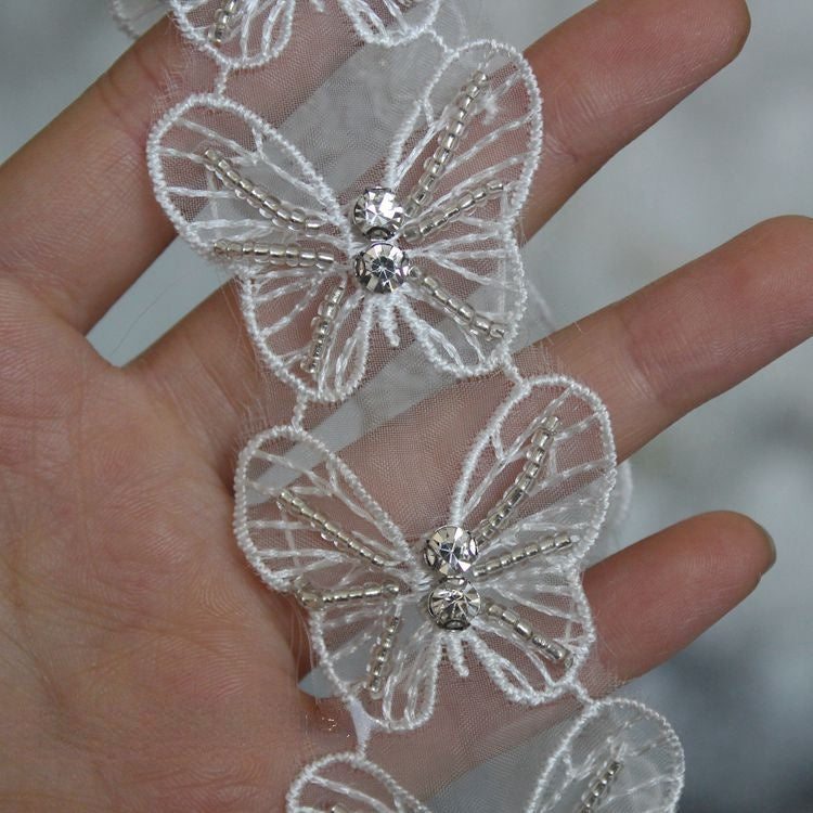 Beaded Butterfly Lace Trims Fabric BT0032-Lace Fabric Shop