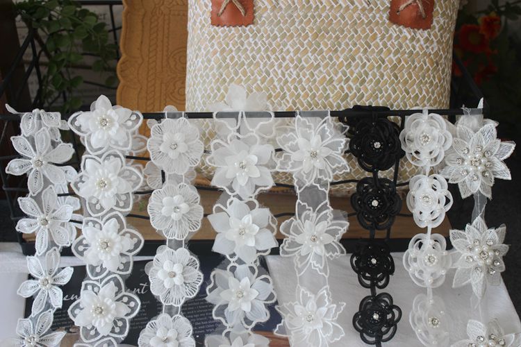 3D Rhinestone Beaded Lace Trims Fabric BT0033-Lace Fabric Shop