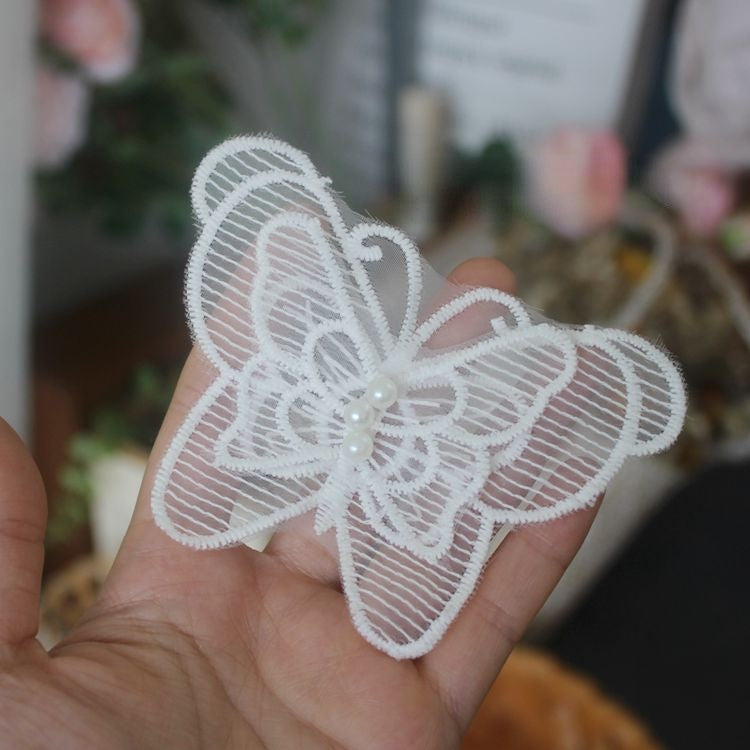 3D Beaded Lace Trim Single Floral BT0031-Lace Fabric Shop