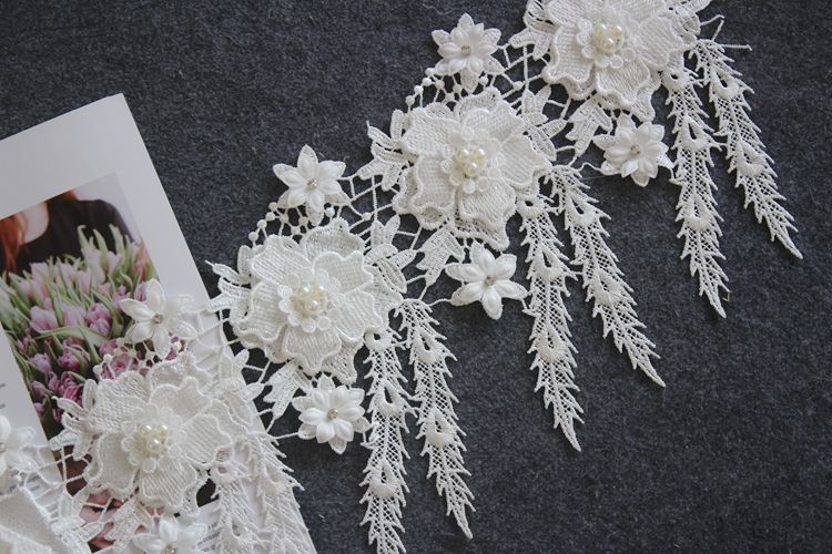 White 3D Beading Floral Lace Trims BT0062-Lace Fabric Shop
