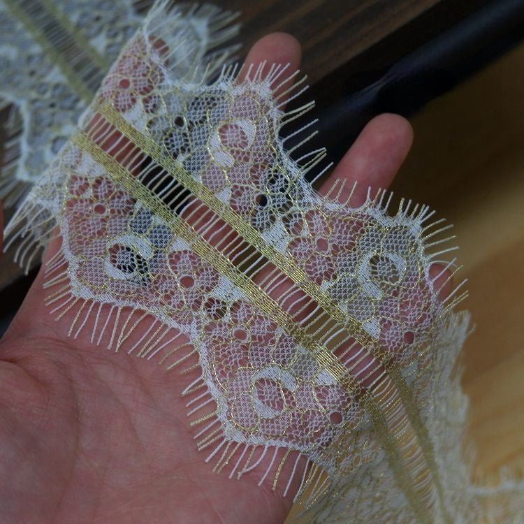 Golden Chantilly Color Lace Width 8 cm CL0007-Lace Fabric Shop