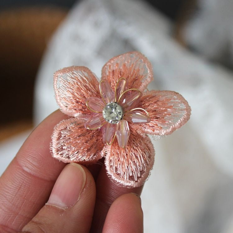Embroidery Beaded Flower Headdress Material EA0030-Lace Fabric Shop