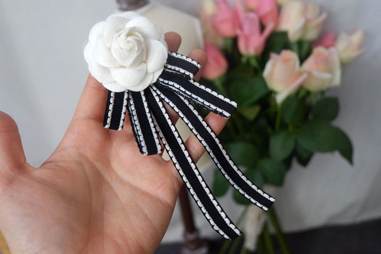 Beaded Camellia Bow Tie Brooch BTA0014-Lace Fabric Shop
