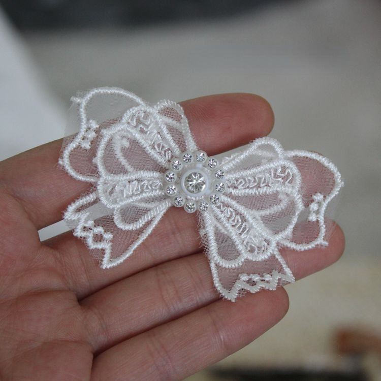 White Black Lace Beaded Trim Single Floral BT0123-Lace Fabric Shop