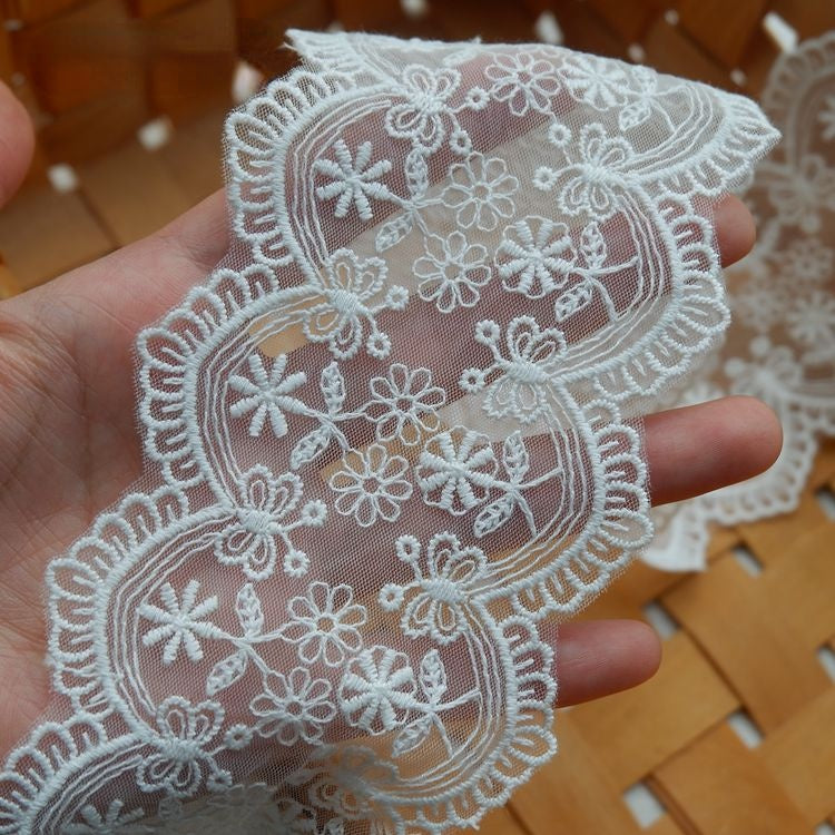 Embroidery White Tulle Width 4-7 cm TF0035-Lace Fabric Shop