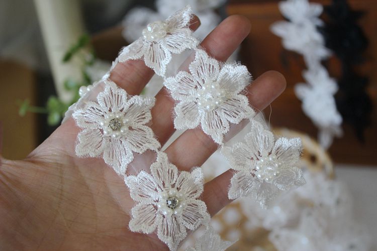 Beaded Lace Trim Floral Wedding Decoration BT0115-Lace Fabric Shop
