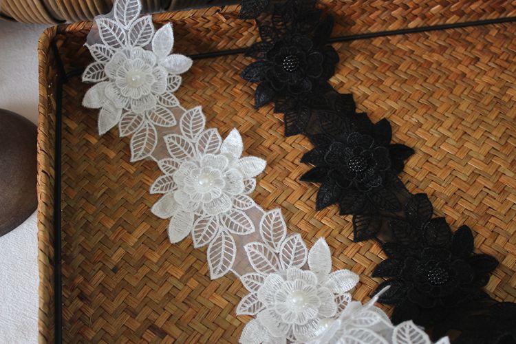 3D Embroidery Beaded Lace Trim Floral BT0112-Lace Fabric Shop