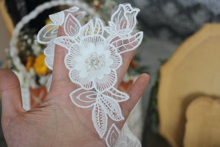 Beaded Floral Lace Trim Fabric BT0056-Lace Fabric Shop