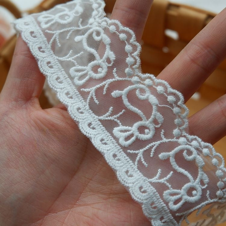 Embroidery White Tulle Width 4-7 cm TF0035-Lace Fabric Shop