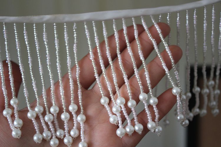 Pearl Tassel Beaded Neckline Lace Trim BT0105-Lace Fabric Shop