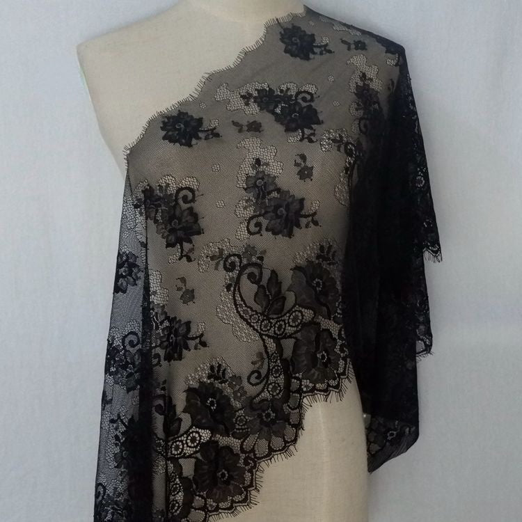 Chantilly Lace Fabric Black Width 35-50 cm CHL0113-Lace Fabric Shop