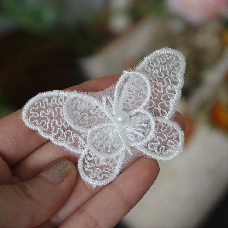 3D Beaded Lace Trim Single Butterfly BT0012-Lace Fabric Shop