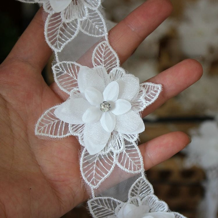 Beaded Floral Lace Trim Fabric BT0056-Lace Fabric Shop