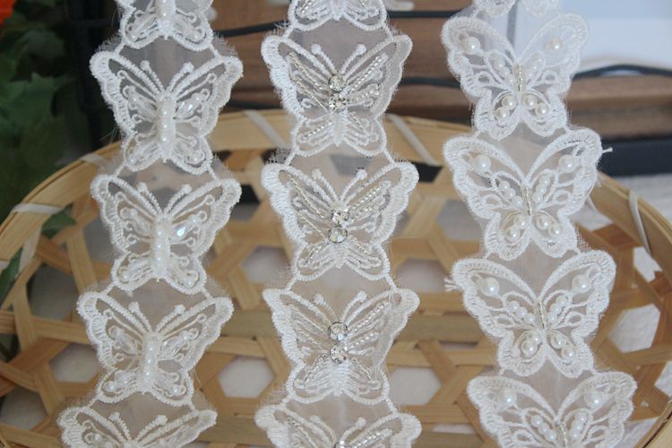 Beaded Butterfly Lace Trims Fabric BT0032-Lace Fabric Shop