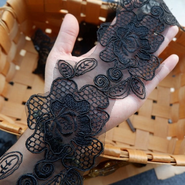 3D Black Neckline Lace Trim Materials LT0232-Lace Fabric Shop