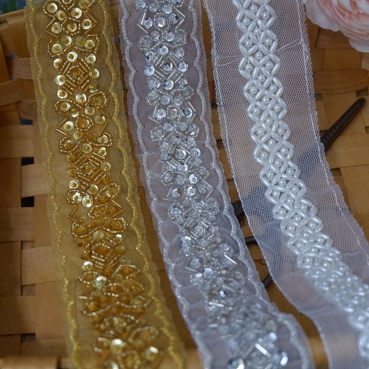Tulle Beaded Lace Trims Fabric BT0047-Lace Fabric Shop