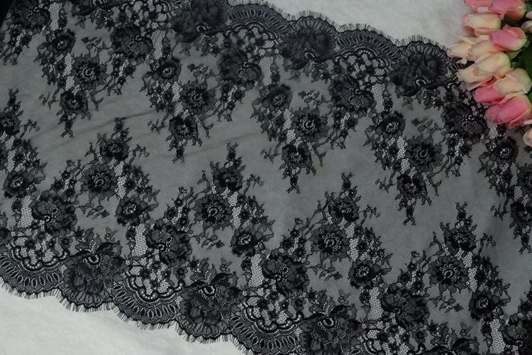 White Black Chantilly Lace Width 60 cm CHL0098-Lace Fabric Shop