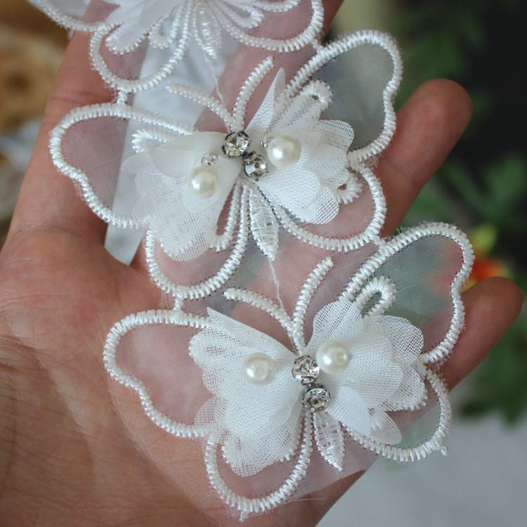 3D Beaded White Lace Trim Fabric BT0015-Lace Fabric Shop