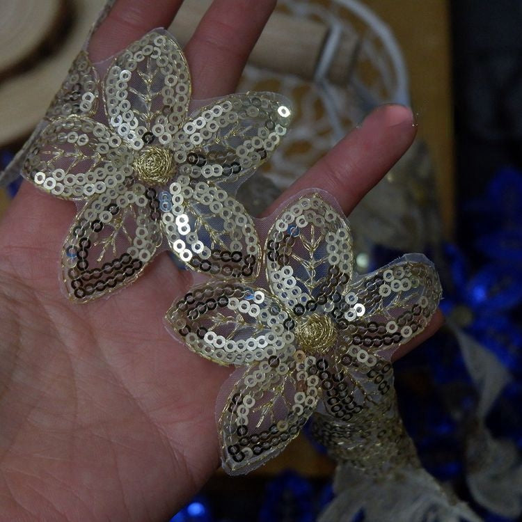 Sequins Beaded Floral Lace Trim BT0041-Lace Fabric Shop