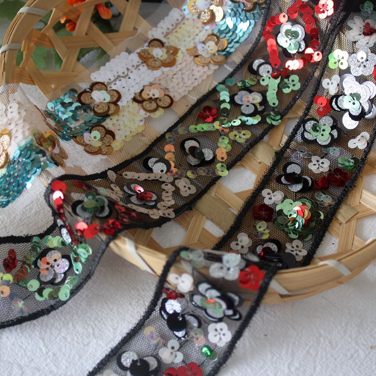 Colorful Sequin Floral Beaded Lace Trim Belt BT0121-Lace Fabric Shop