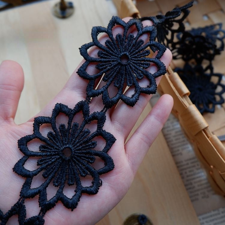 3D Black Neckline Lace Trim Materials LT0232-Lace Fabric Shop