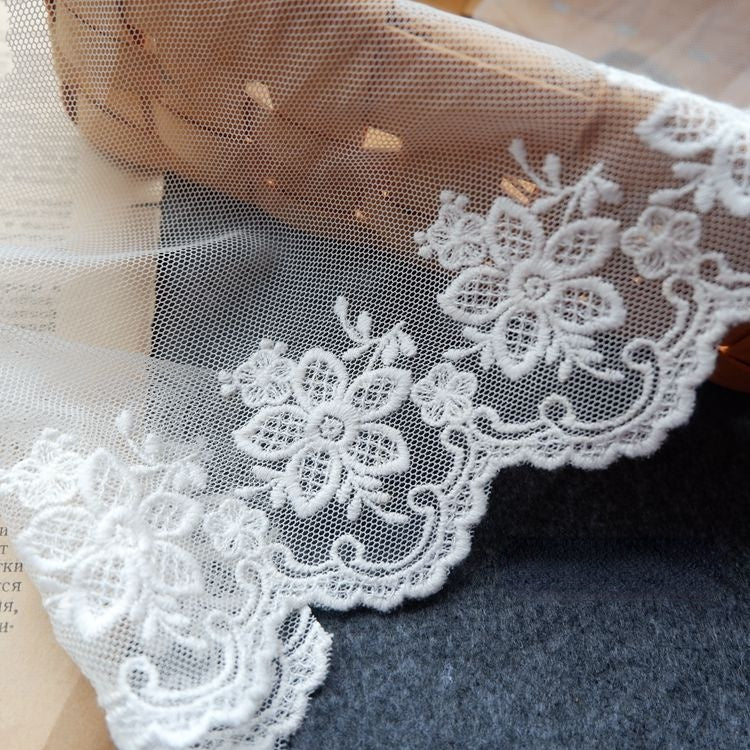 Embroidery White Tulle Width 10-16 cm TF0042-Lace Fabric Shop