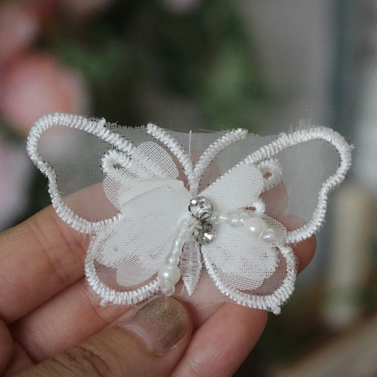 3D Beaded Lace Trim Single Butterfly BT0012-Lace Fabric Shop
