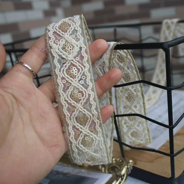 Gold Embroidery Sequin Beaded Lace Trim BT0075-Lace Fabric Shop