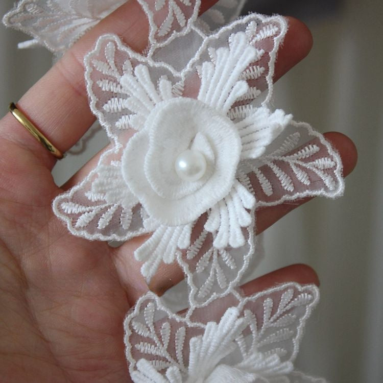 3D Beading Floral Lace Trim BT0057-Lace Fabric Shop